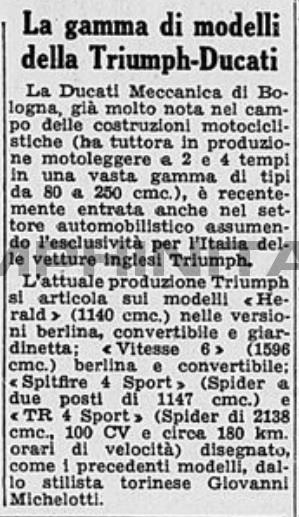 La gamma di modelli della Triumph-Ducati (1963)