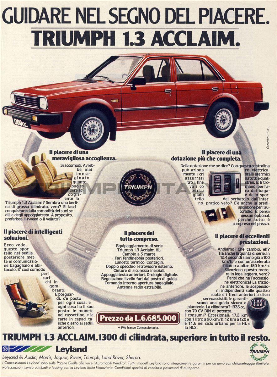 Triumph 1.3 Acclaim. Guidare nel segno del piacere. (1982)