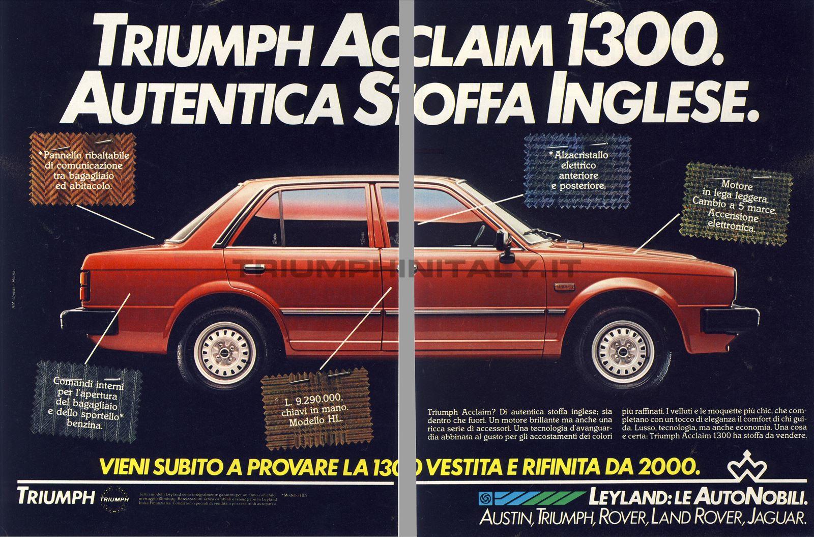 Triumph Acclaim 1300. Autentica stoffa inglese.